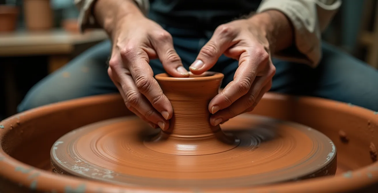 Mains d'artisan façonnant une céramique de Vallauris